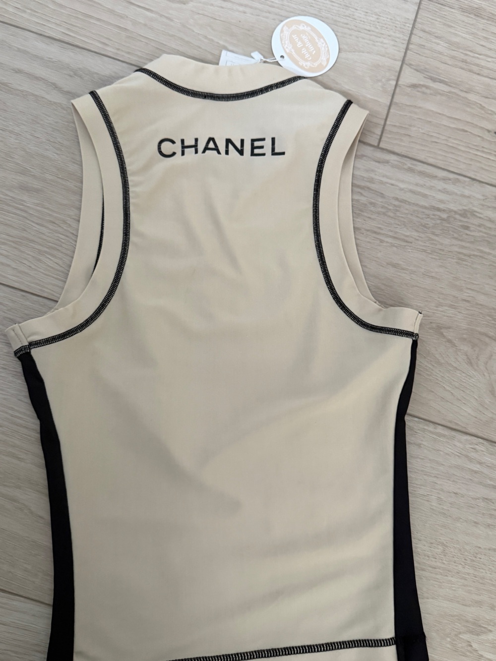 CHANEL Black and Cream Logo Athletic Tank - Picture 3 of 5